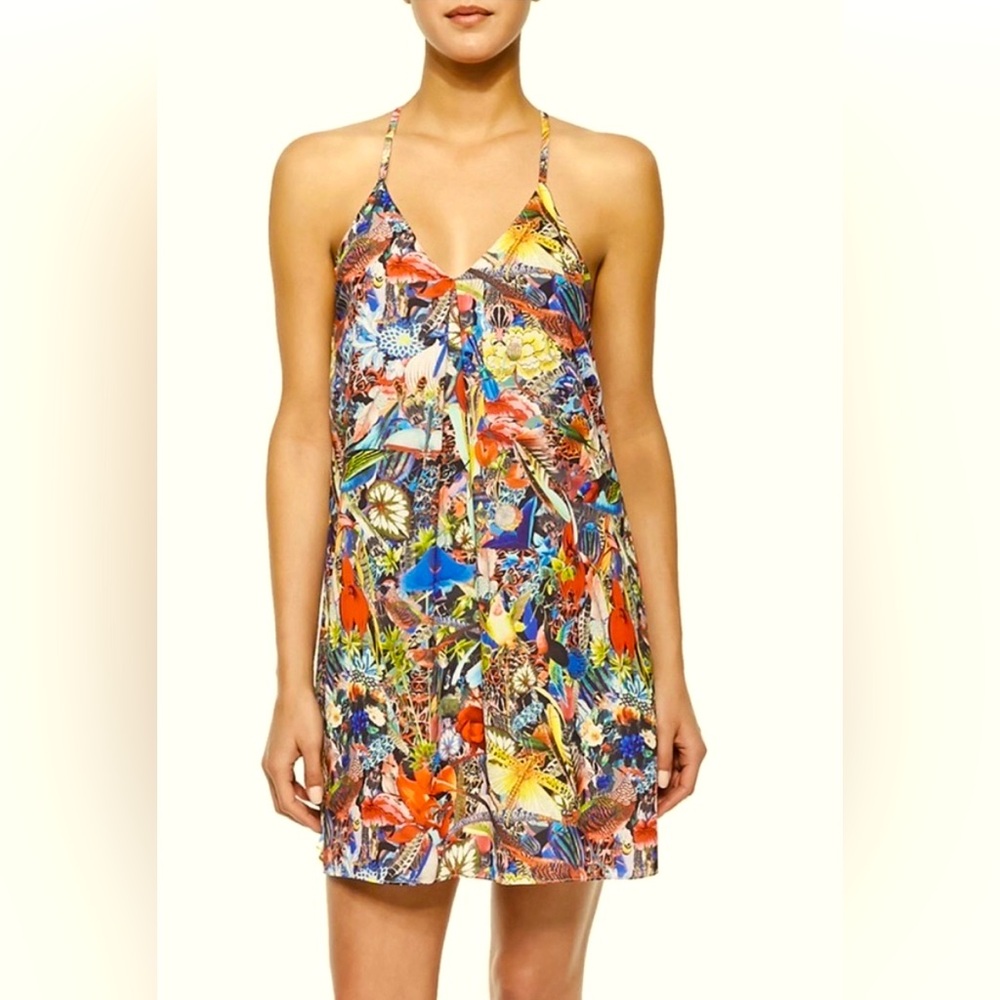 ALICE + OLIVIA Fierra Y Back Mini Dress in Menagerie EUC
